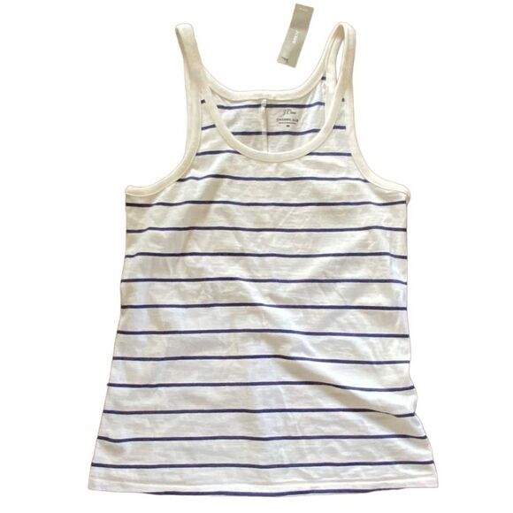 J. Crew Scoopneck Tank Top Striped Organic Slub Cotton Medium NWT - Picture 2 of 6